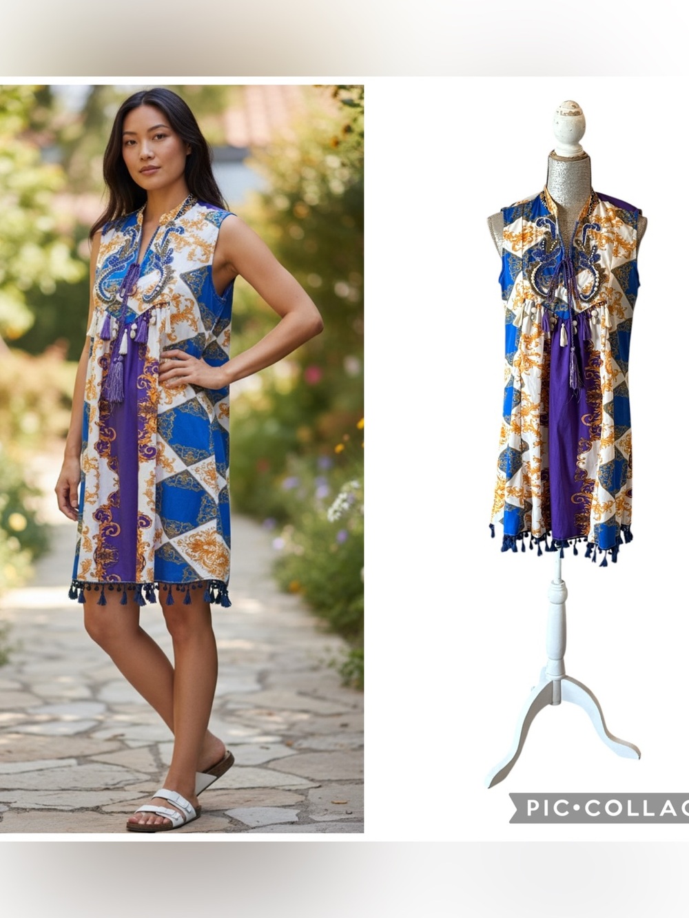 Antica Sartoria Positano Beaded Seashell Tassel Baroque Resort Dress M - Picture 11 of 11